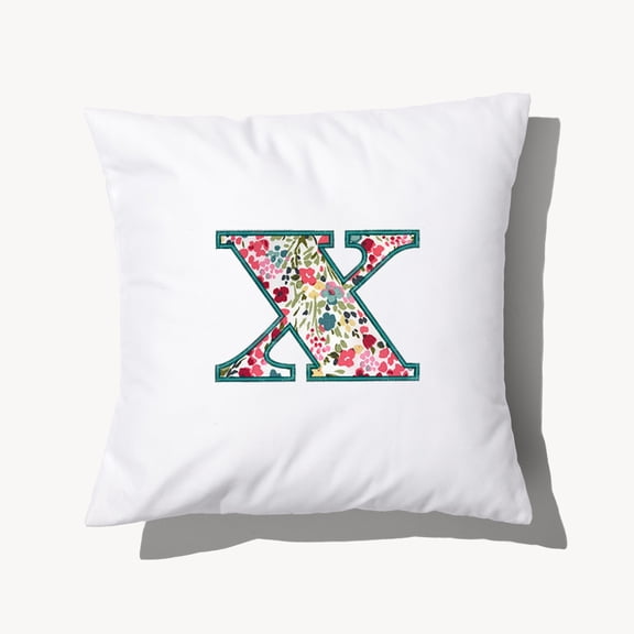 Personalization Mall Boho Floral Initial Applique 14" Throw Pillow, X