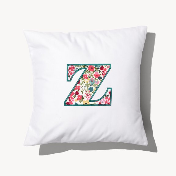 Personalization Mall Boho Floral Initial Applique 14" Throw Pillow, Z