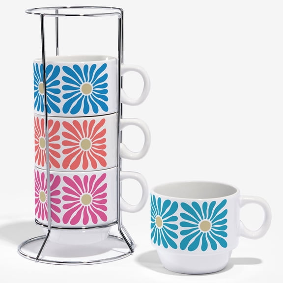 Personalization Mall Bright Blooms 6oz Stackable Mugs - Set of 4