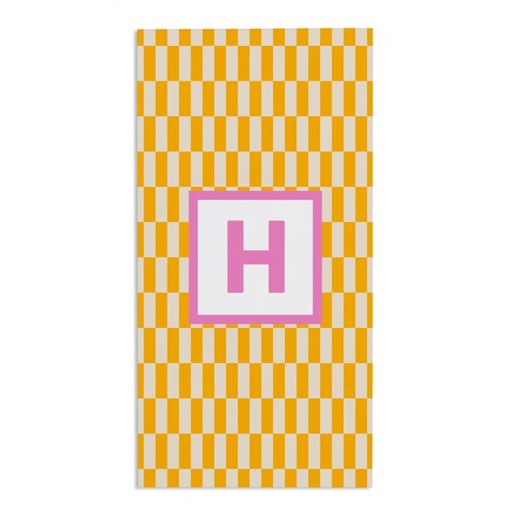 Personalization Mall Bright Check 30x60 Beach Towel, Yellow/Pink, H