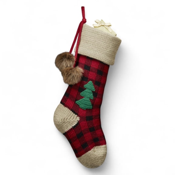 Personalization Mall Buffalo Plaid Jumbo Knit Christmas Stocking