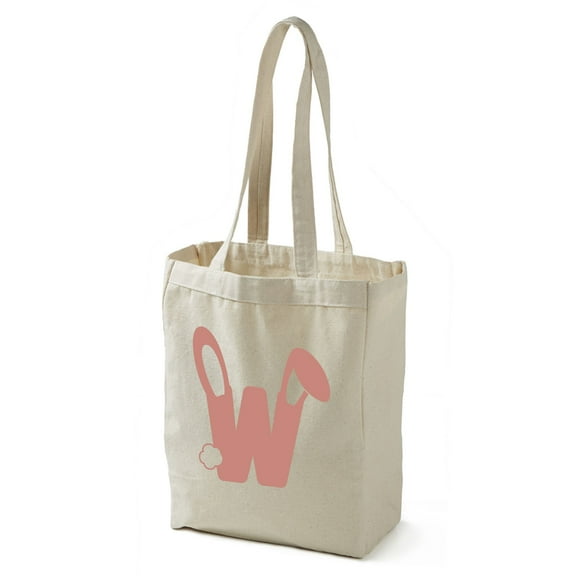 Personalization Mall Bunny Monogram 14" x 10" Canvas Tote Bag, Pink, W