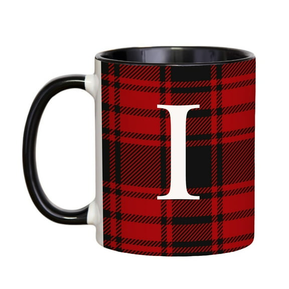 Personalization Mall Christmas Red Plaid Initial Coffee Mug