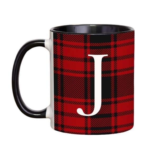 Personalization Mall Christmas Red Plaid Initial Coffee Mug