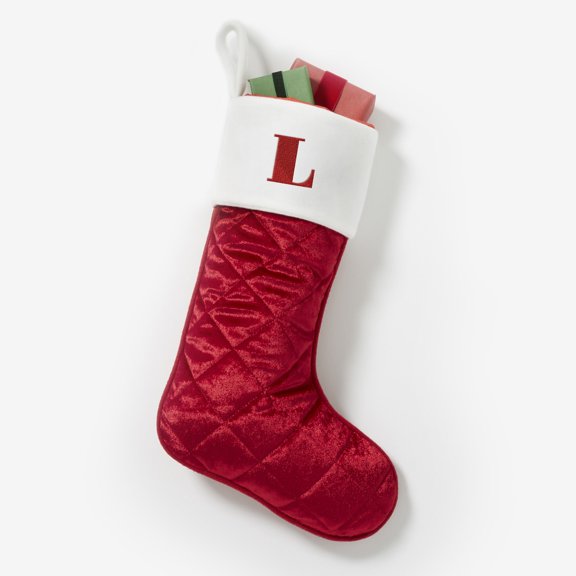 Personalization Mall Cozy Quilt Christmas Embroidered Stocking, Red, L