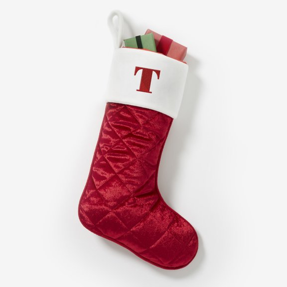 Personalization Mall Cozy Quilt Christmas Embroidered Stocking, Red, T