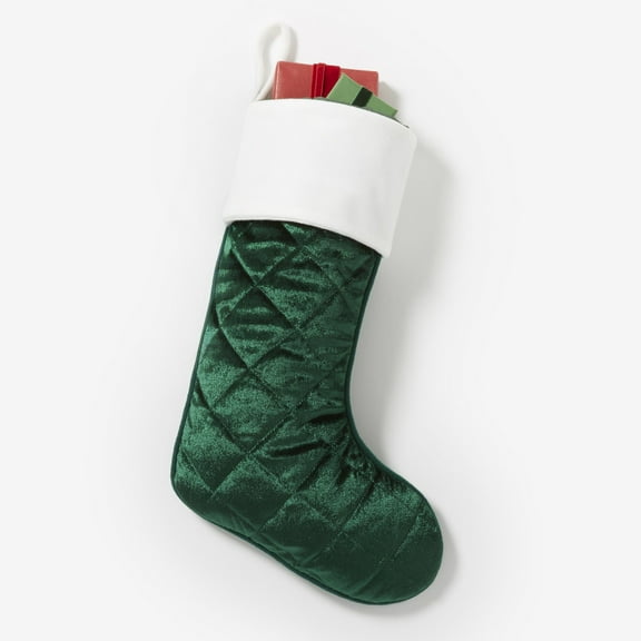 Personalization Mall Cozy Quilt Christmas Stocking - Green