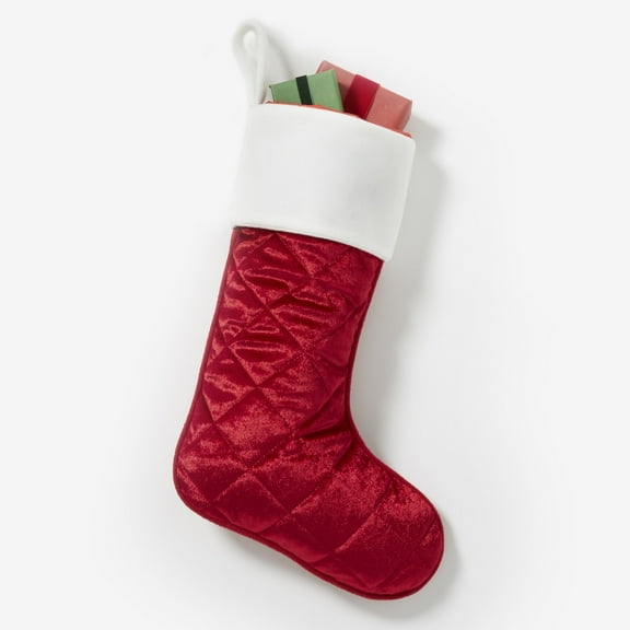 Personalization Mall Cozy Quilt Christmas Stocking - Red