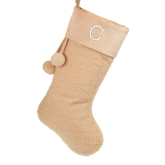 Personalization Mall Cozy Tan Shearling Embroidered Initial Stocking