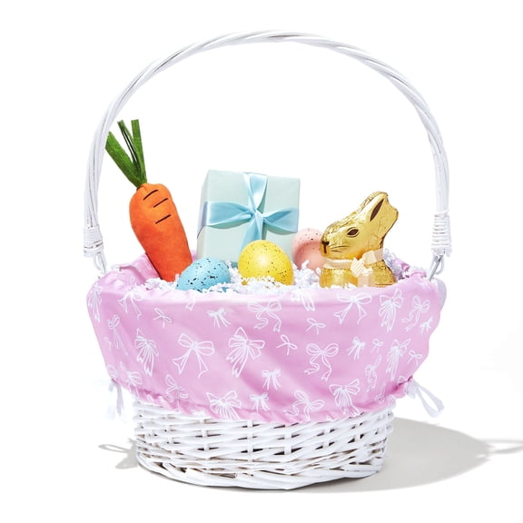 Personalization Mall Darling Bow White Easter Basket With Folding Handle