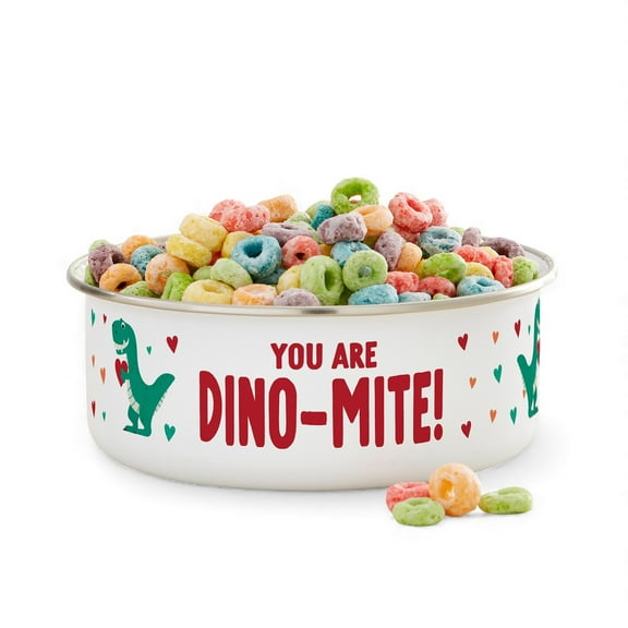 Personalization Mall Dino-Mite Valentine Kids Enamel Bowl with Lid