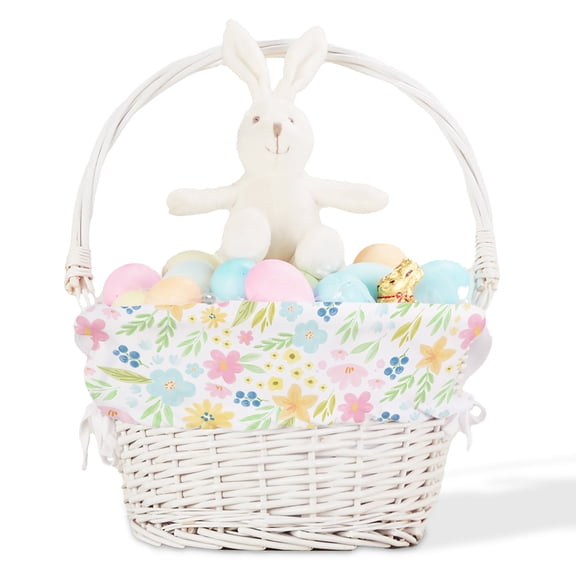 Personalization Mall Easter Flowers White Easter Basket With Drop-Down Handle