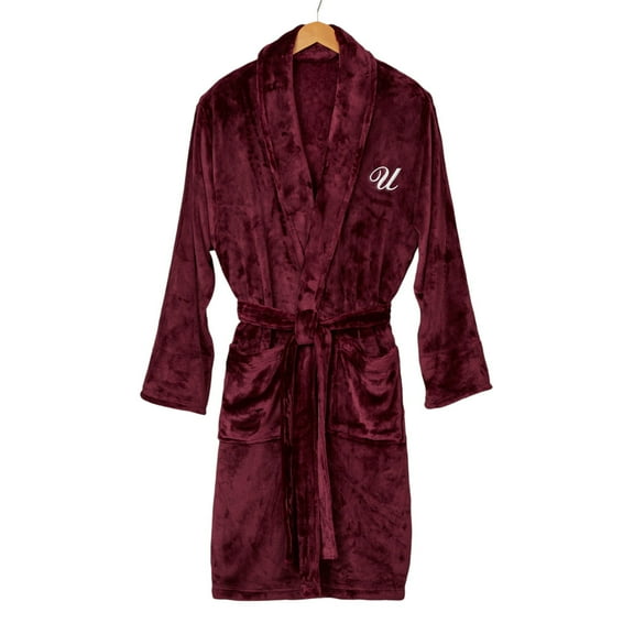 Personalization Mall Embroidered Classic Comfort Luxury Fleece Robe, Maroon, U