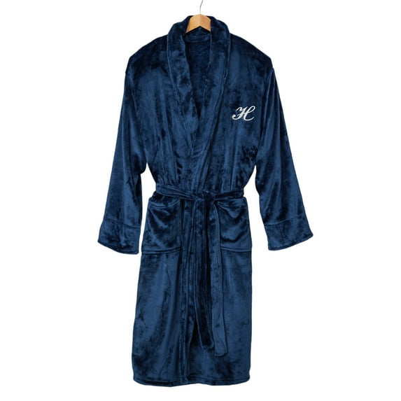 Personalization Mall Embroidered Classic Comfort Luxury Fleece Robe, Navy, H