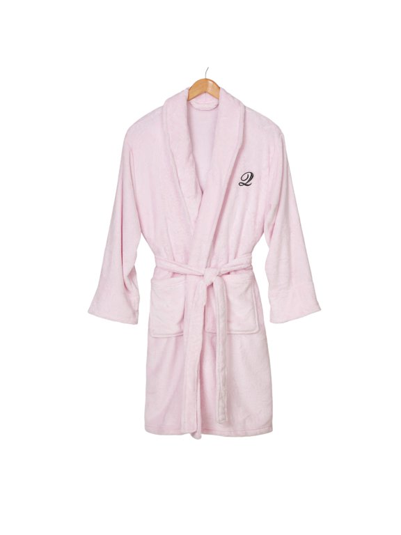 Embroidered Classic Comfort Luxury Fleece Robe, Pink, Q