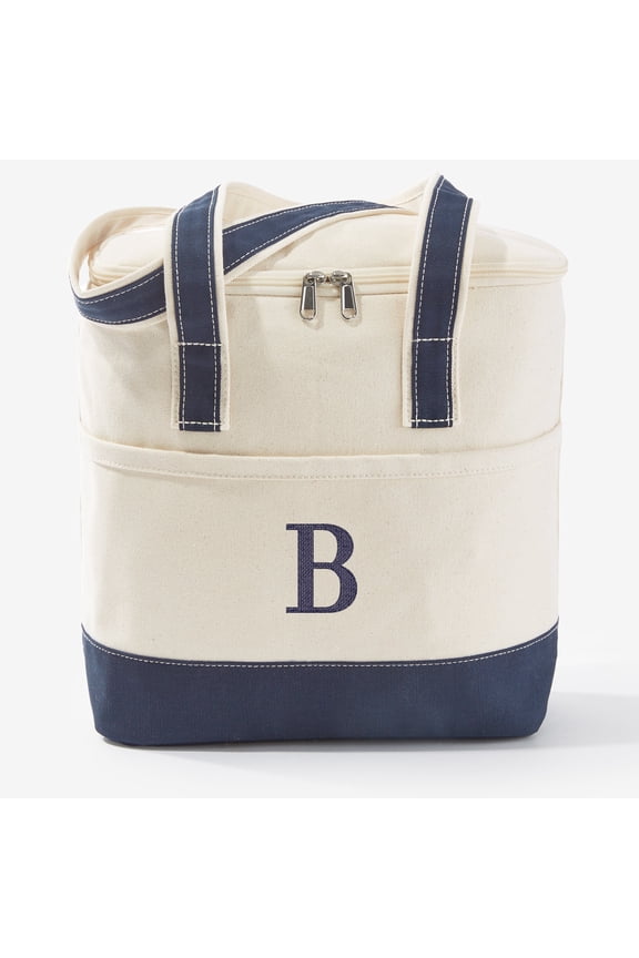 Embroidered Initial Canvas Cooler Bag, Navy - B
