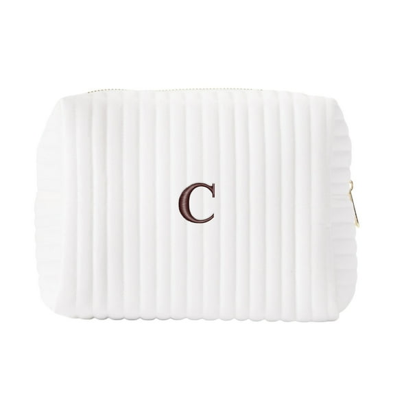 Personalization Mall Embroidered Initial Large Ivory Velvet Makeup Bag