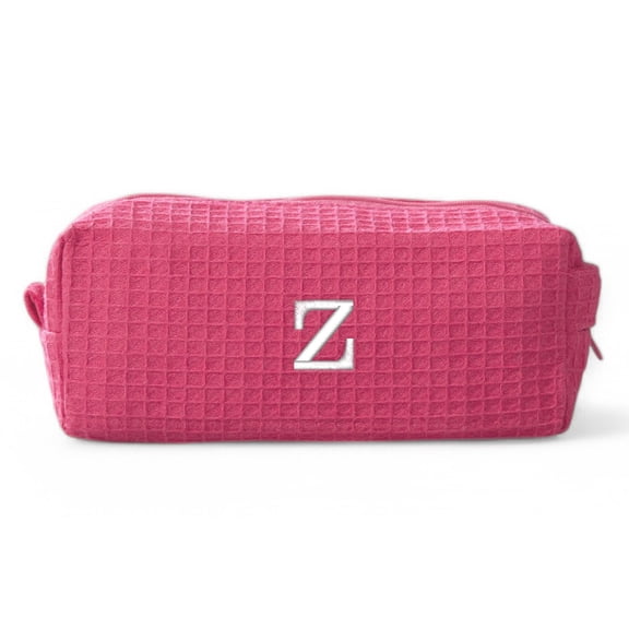Personalization Mall Embroidered Initial Waffle Weave Makeup Bag, Pink