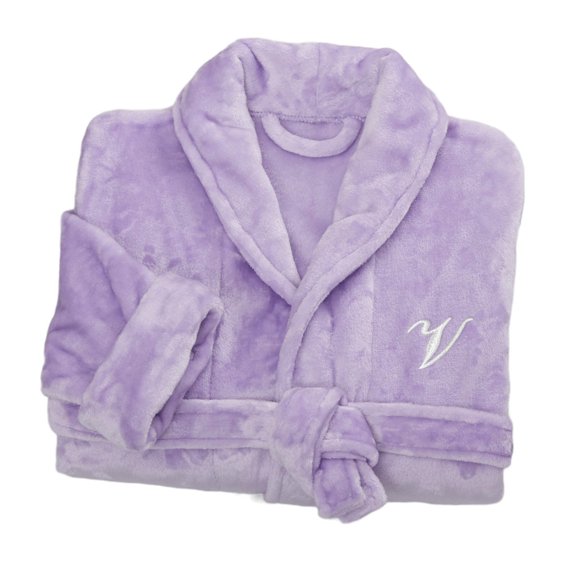 Personalization Mall Embroidered Short Fleece Robe - Purple