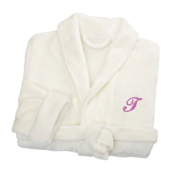 Personalization Mall Embroidered Short Fleece Robe - White