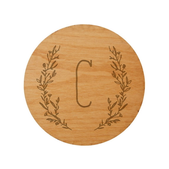 Personalization Mall Farmhouse Floral Personalized Initial Wood Coaster
