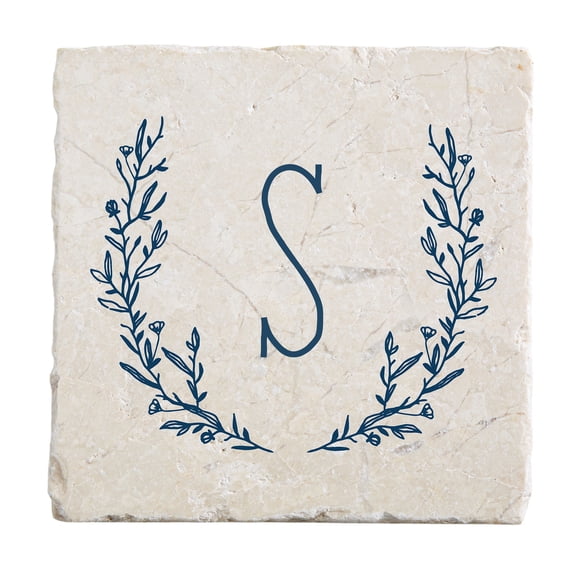 Personalization Mall Farmhouse Floral Personalized Letter Tumbled Stone Coaster Set