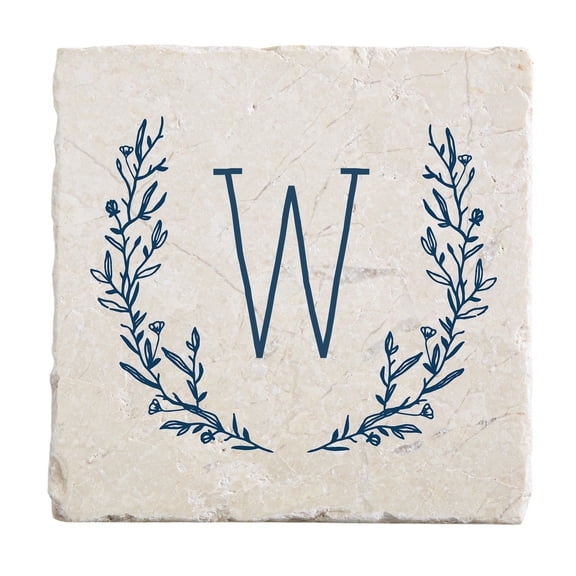 Personalization Mall Farmhouse Floral Personalized Letter Tumbled Stone Coaster Set