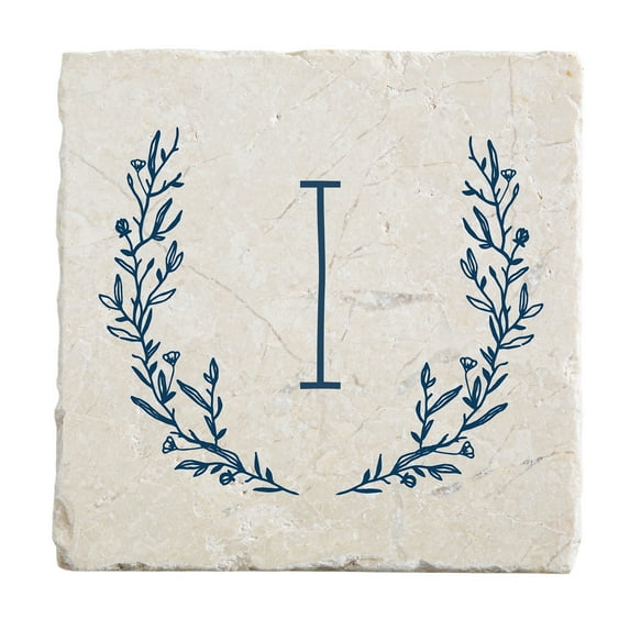 Personalization Mall Farmhouse Floral Personalized Letter Tumbled Stone Coaster Set