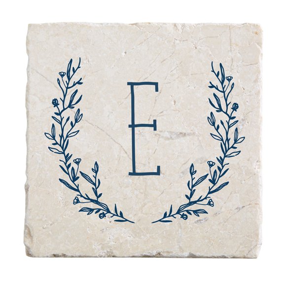 Personalization Mall Farmhouse Floral Personalized Letter Tumbled Stone Coaster Set
