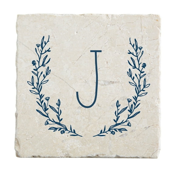 Personalization Mall Farmhouse Floral Personalized Letter Tumbled Stone Coaster Set