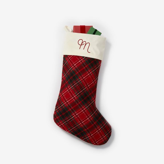 Personalization Mall Festive Embroidered Velvet Plaid Bow Christmas Stocking, M