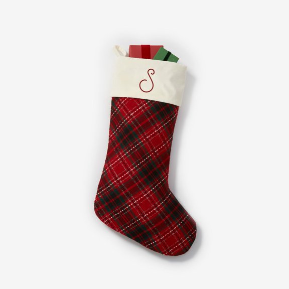 Personalization Mall Festive Embroidered Velvet Plaid Bow Christmas Stocking, S