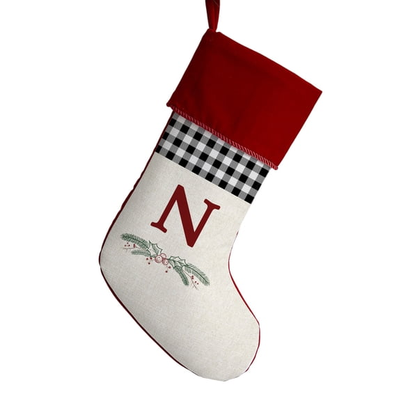 Personalization Mall Festive Foliage Initial Christmas Stocking, Burgundy