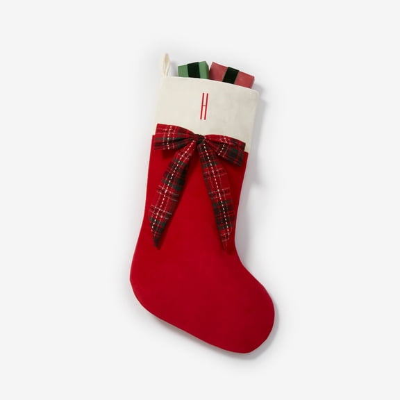 Personalization Mall Festive Threads Red Plaid Embroidered Christmas Stocking, H