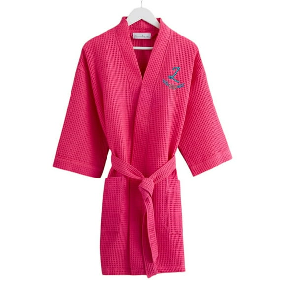 Personalization Mall Floral Initial Waffle Weave Robe, Pink