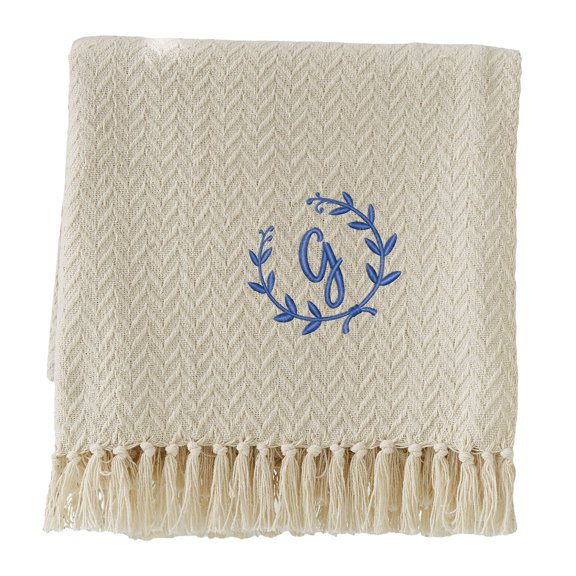 Personalization Mall Floral Wreath Embroidered Afghan Throw Blanket