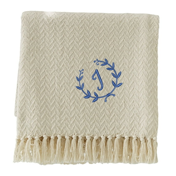 Personalization Mall Floral Wreath Embroidered Afghan Throw Blanket