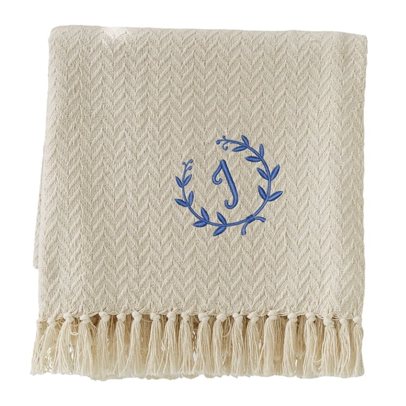 Personalization Mall Floral Wreath Embroidered Afghan Throw Blanket