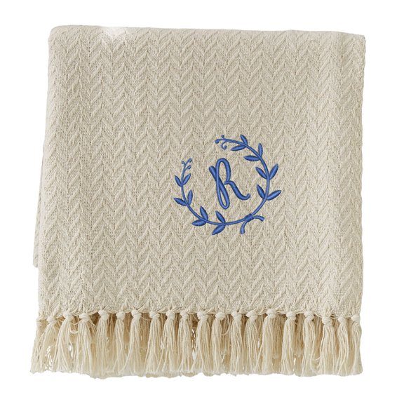 Personalization Mall Floral Wreath Embroidered Afghan Throw Blanket