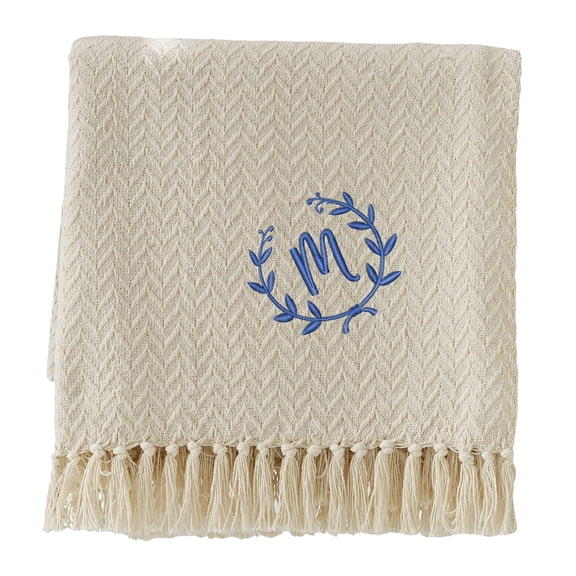 Personalization Mall Floral Wreath Embroidered Afghan Throw Blanket