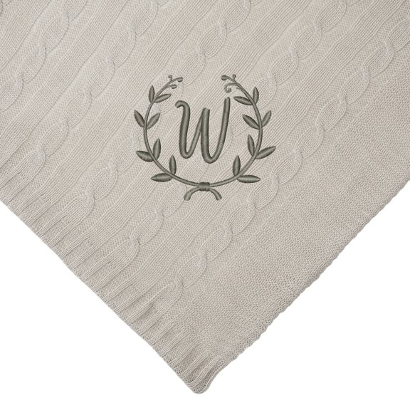 Personalization Mall Floral Wreath Initial Cable Knit Throw Blanket , Tan, 50"x60"