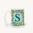 thumbnail image 1 of Personalization Mall Flowery Initial Coffee Mug, 15 Oz., Blue Aqua, S, 1 of 4