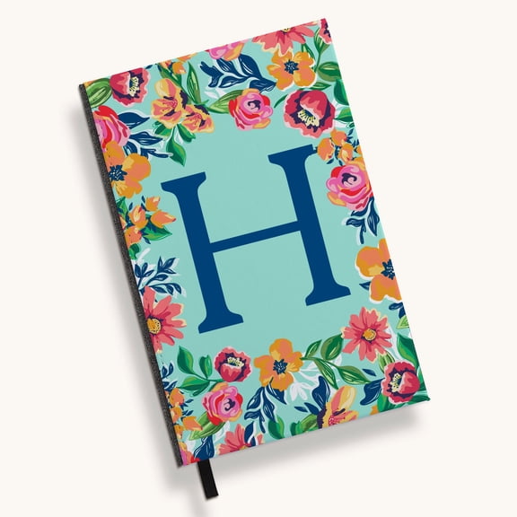 Personalization Mall Flowery Initial Journal, Blue Aqua, H