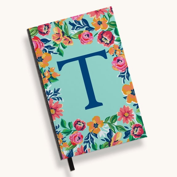 Personalization Mall Flowery Initial Journal, Blue Aqua, T