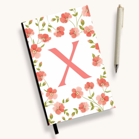 Personalization Mall Flowery Initial Personalized Journal, Pink and White