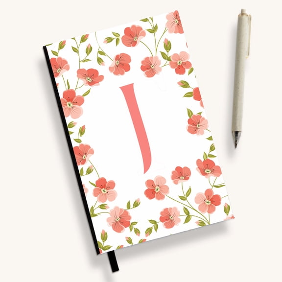 Personalization Mall Flowery Initial Personalized Journal, Pink and White