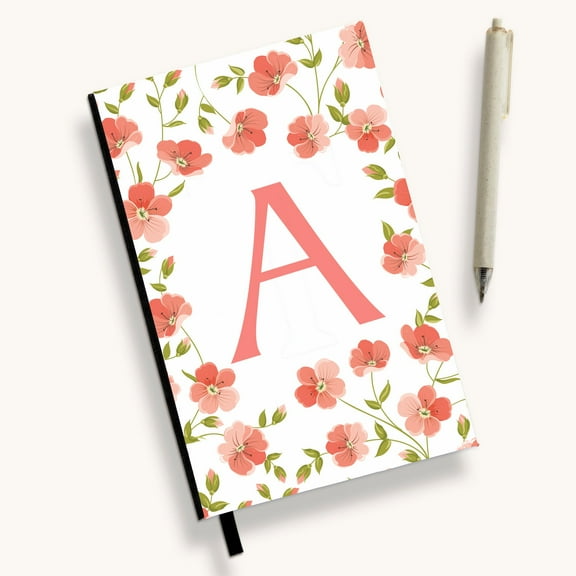 Personalization Mall Flowery Initial Personalized Journal, Pink and White
