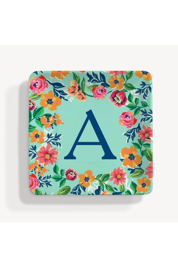 Flowery Initial Ring Dish, Blue Aqua