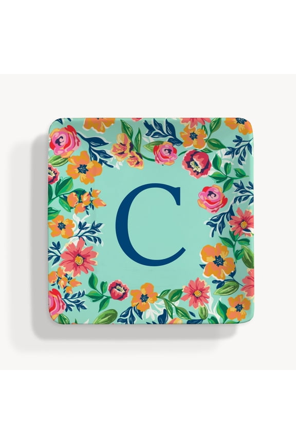 Flowery Initial Ring Dish, Blue Aqua