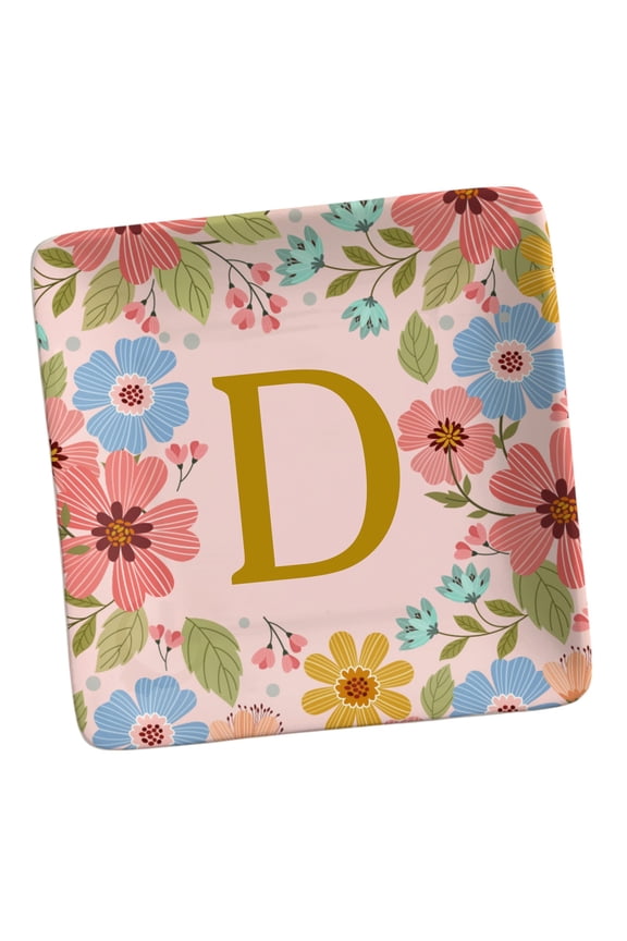 Flowery Initial Ring Dish, Gold and Pink